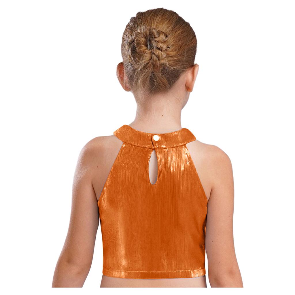 Mädchen Metallic Ärmelloses Crop Top Schimmerndes Camisole Hip Hop Jazz Tanz Bühnenperformance Top