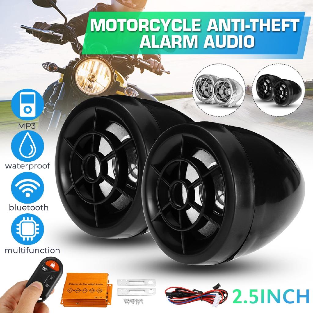 Motorcycle Bluetooth Audio Waterproof Anti-theft Alarm System Speaker FM Radio MP3 Player Music Amplifier Remote Control
