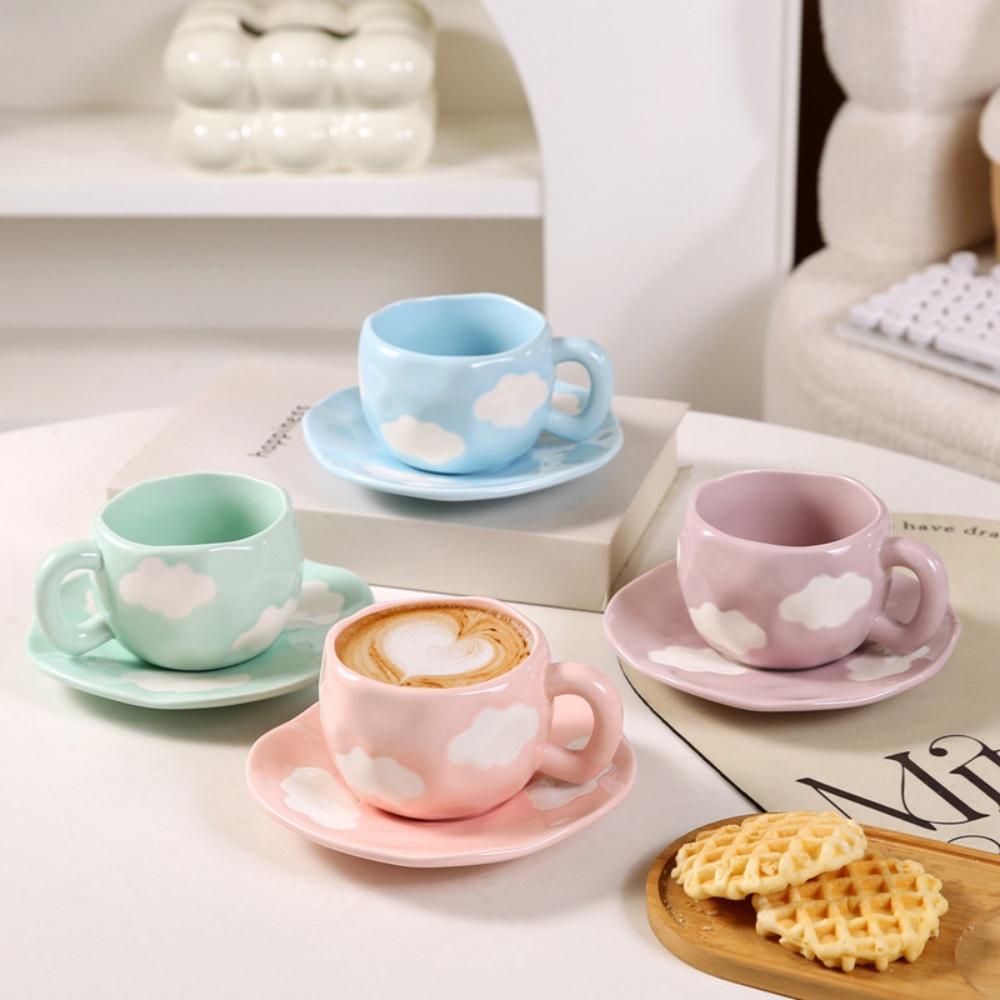 Coffee Mugs Set with Saucer Cute Cloud In The Sky Cup Gifts for Women for Birthday Tea 320ML Ceramic Cup