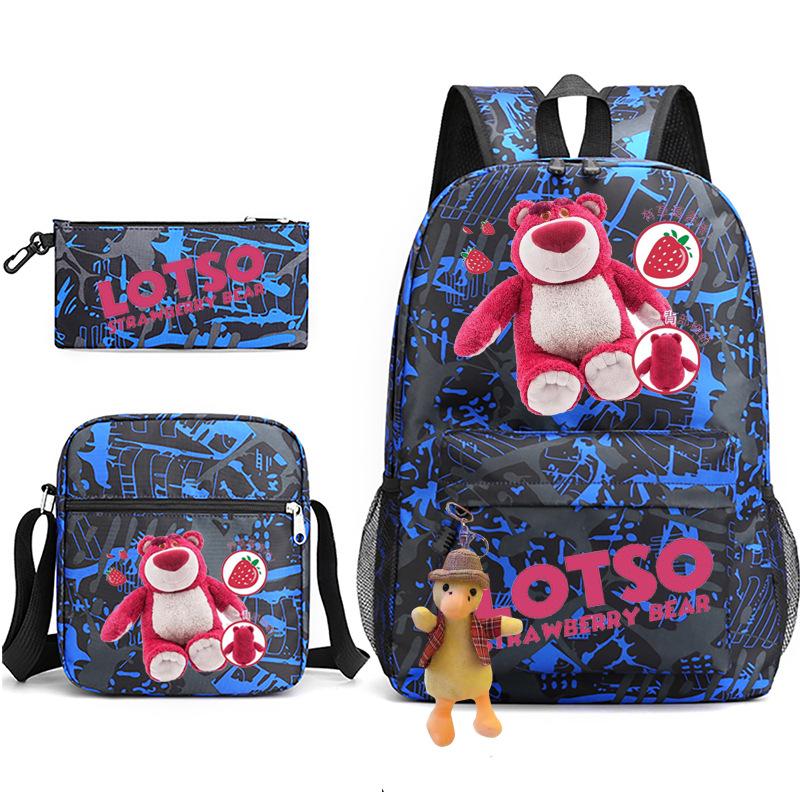 Large Capacity Schoolbag with Shoulder Strap; Student Three-piece Pencil Case Set