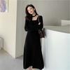 Knitted white dress waist coffee break beautiful high sense party party dress autumn