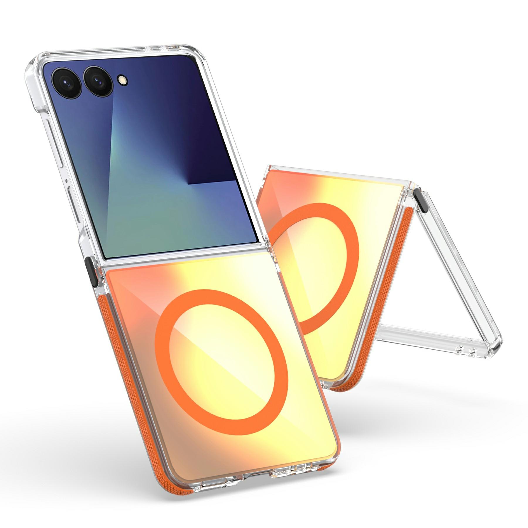 

For Samsung Galaxy Z Flip7 5G Case Compatible with MagSafe Color Changing TPU Acrylic Phone Back Cover Orange