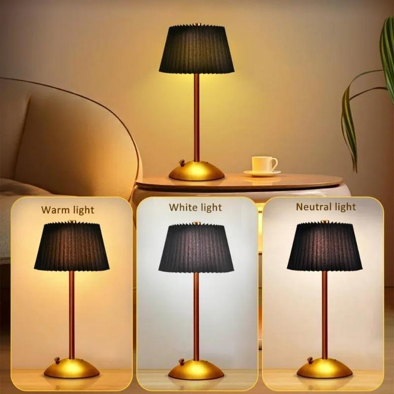 Metal Rechargeable Led Desk Lamp with Fabric Shade Wireless Dimmable Creative Mood Light Portable Touch Ambient Light for Living Room
