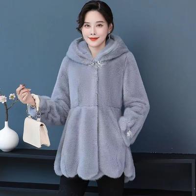 New Imitation Mink Fur Coat Women's Hooded Imitation Mink Fleece Jacket Imitation Fur Loose Large Size Winter