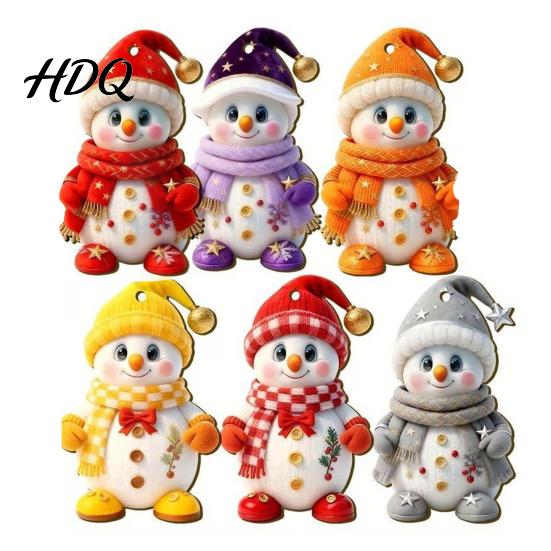 Farmhouse Style Christmas Decor Snowman Wooden Ornaments 2D Flat Vintage Xmas Tree Hanging Hand Painted Holiday Decoration Cute Winter Ornament for