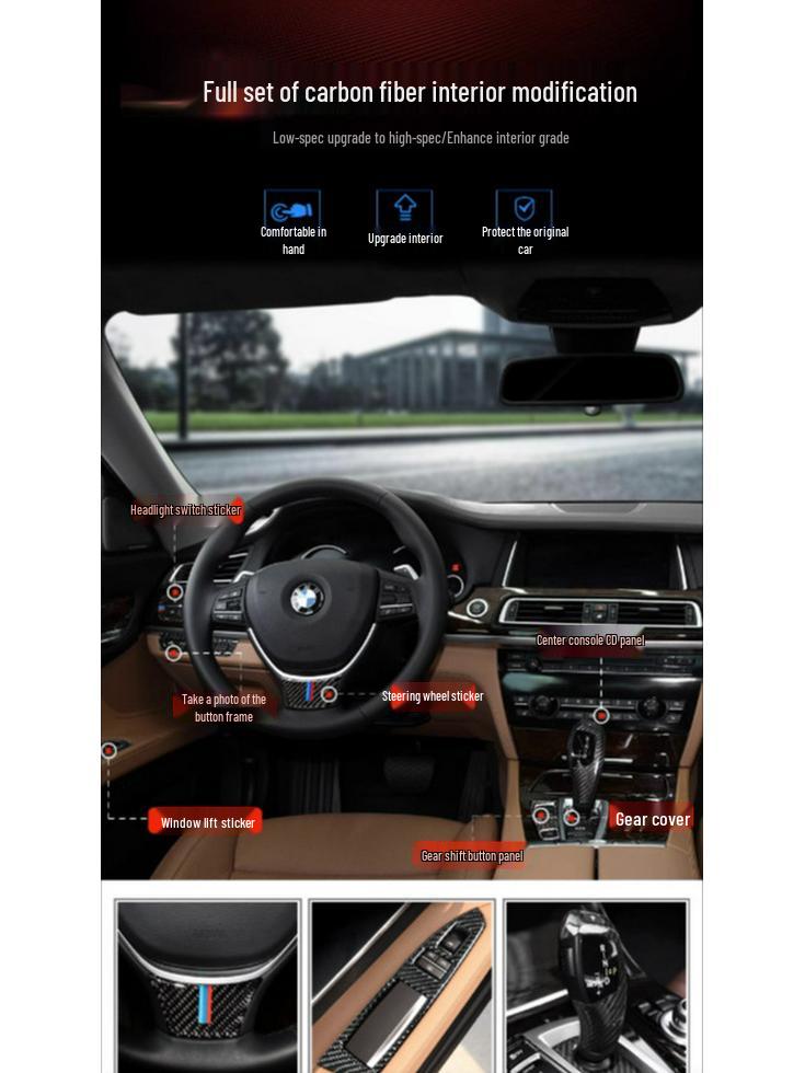 Carbon Fiber Center Console Sticker for BMW 7 Series F01 F02 Interior Modification 730 740 750li