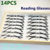 14-Pack Vintage Style Rimless Reading Glasses - Rectangular Frame Blue Light Blocking Anti-Fatigue Unisex Lightweight PC