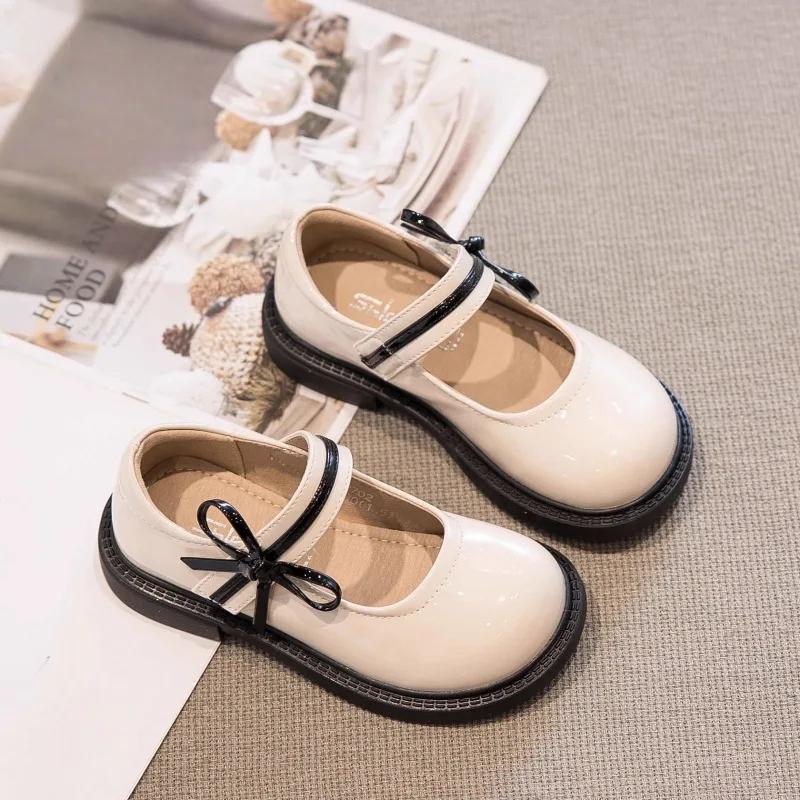 Fashion Girl School Shoes Kids Trendy Patchwork Bowknot Princess Shoes Children Shallow Mary Janes Toddler Ruffled Leather Shoes