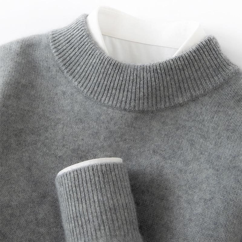 Men's High Neck Cashmere Sweater - Long Sleeve, Solid Color, Loose Knit Pullover for Autumn & Winter