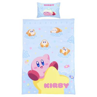 MORIPiLO Kirby Duvet Cover Set (Warp Star Sleep Waddle Dee Duvet Cover & Pillowcase) Soft Peach Skin Single 150x210cm Blue Cute Bedding Set 2 Pieces C