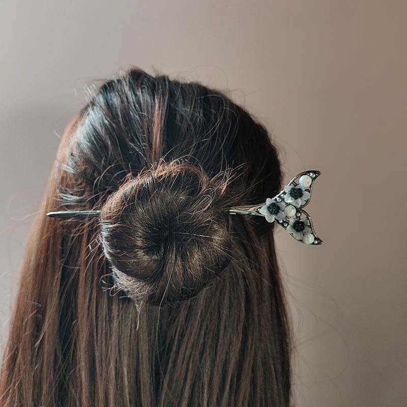 New Chinese Style Butterfly Flower Hair Stick for Women Retro Black Beads Fringe Hair Stick Hanfu Chopstick Hair Jewelry