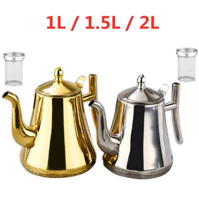 1L/1.5L/2L Stainless Steel Teapot Coffee Puer Tea Pots With Strainer Infuser Kettle Filter for Water Cooker Set Teaware Gold