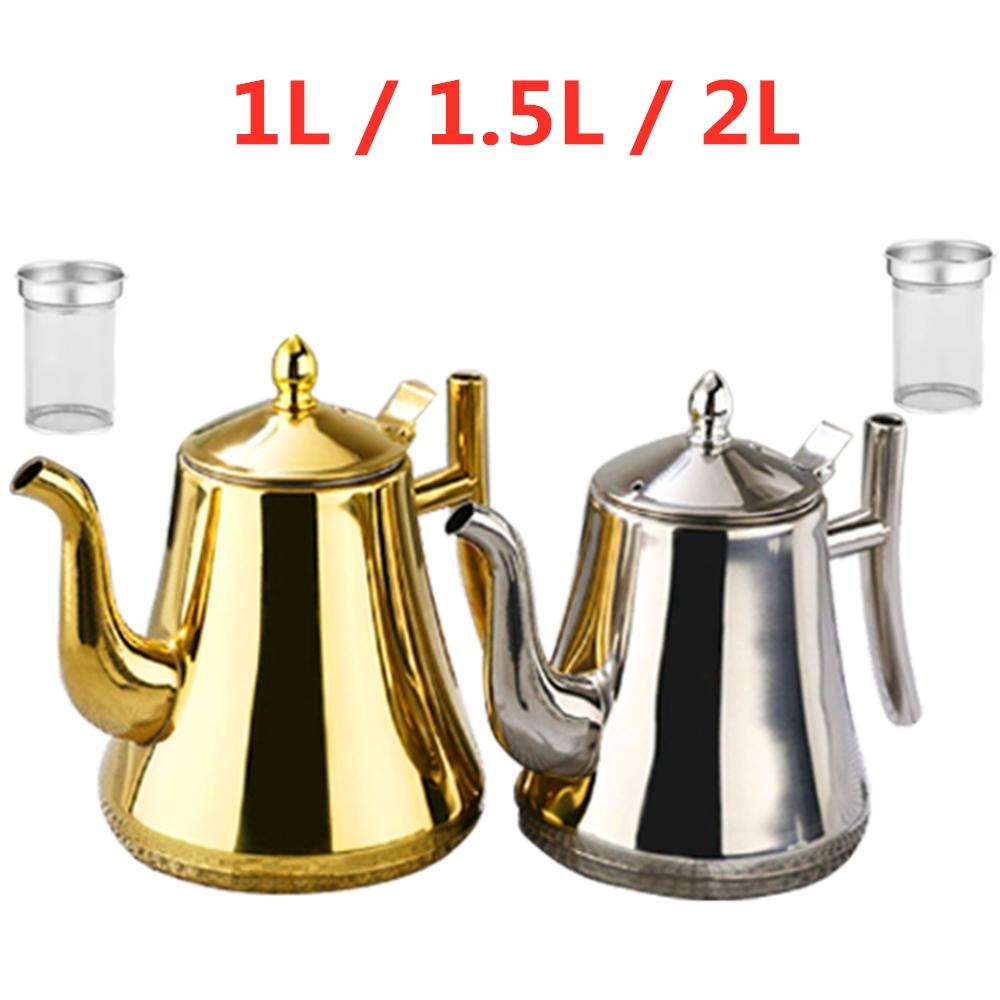 

1L/1.5L/2L Stainless Steel Teapot Coffee Puer Tea Pots With Strainer Infuser Kettle Filter for Water Cooker Set Teaware Gold