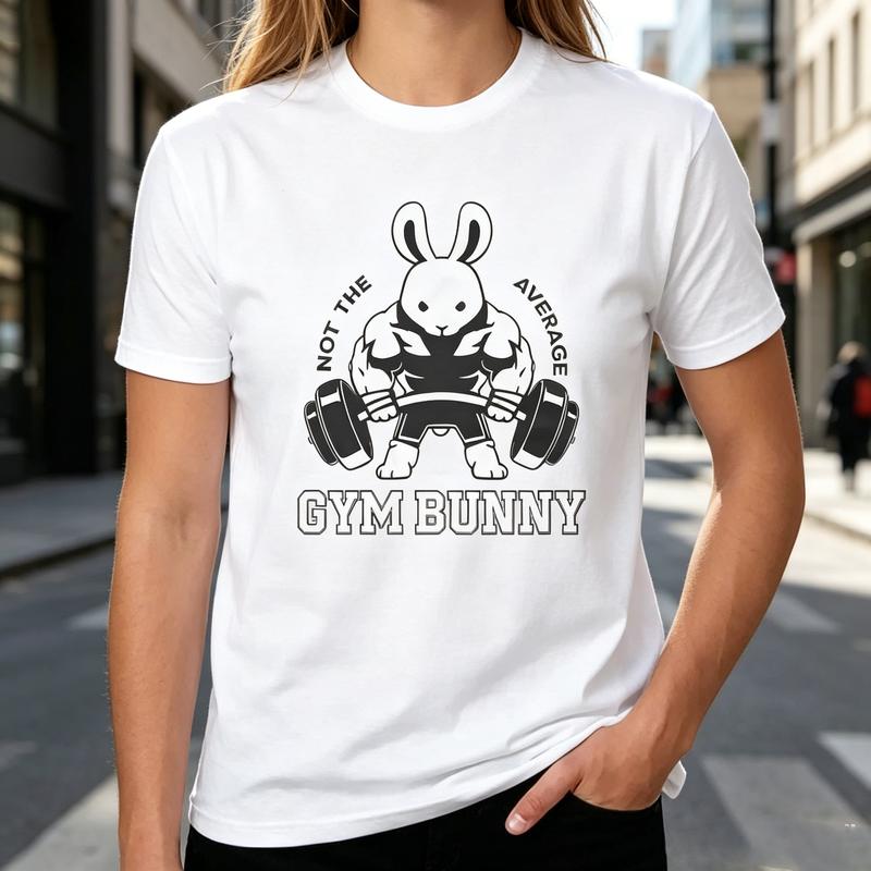 Funny Gym Bunny Graphic T Shirt Unisex Unisex Fitness Workout Tee 100 Cotton with Muscle Rabbit Print Casual Short Sleeve Top