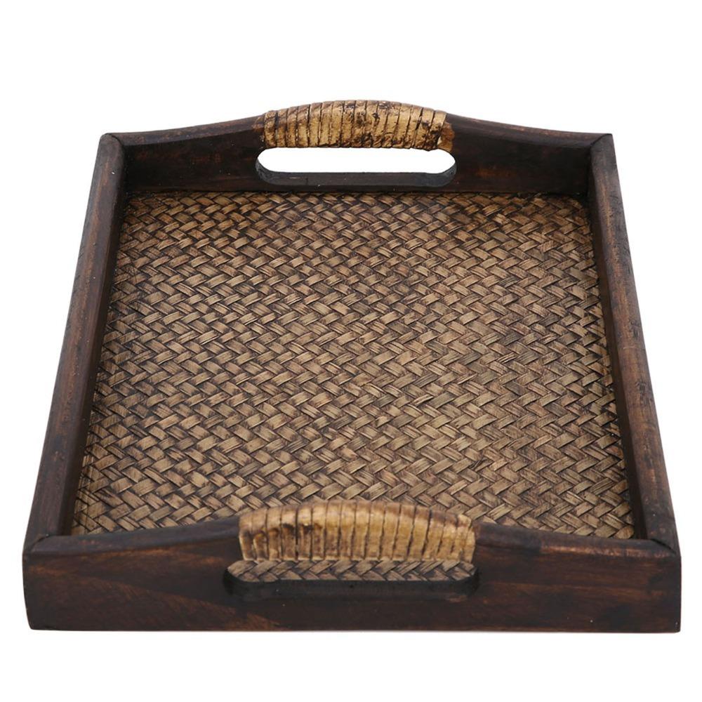 Breathable Hollow Tea  Tray Wooden Fruit Tray Eco Friendly Weave Tray  Tea Room