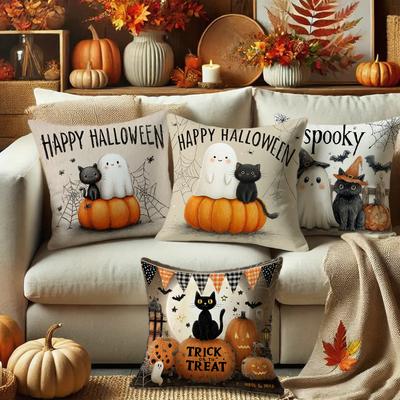 Halloween-Themed Cat & Ghost Pillowcasessuitable For Sofa Car Bedroom Decorative Cushion Cover Pillow Cover