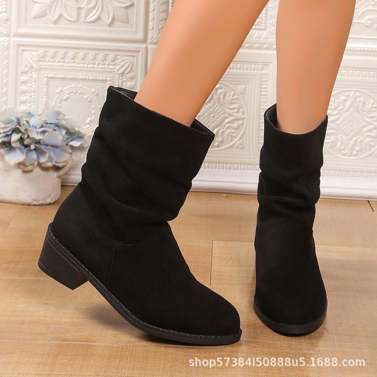 

Ботинки на меху женские осень 2025 новая мода европейский и американский стиль внешняя торговля большой размер ботинки мартин толстый каблук удобный круглый носок 35 чёрный