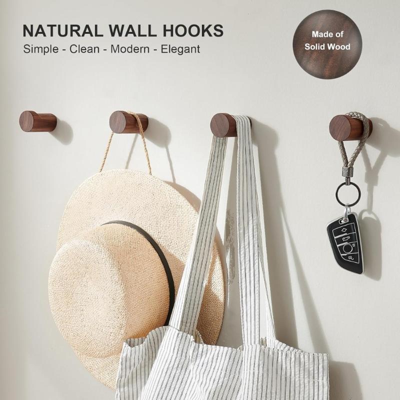 6Pcs Natural Wood Wall Mounted Hook Handmade Smooth Surfaces Hook Load Sturdy Home Organization