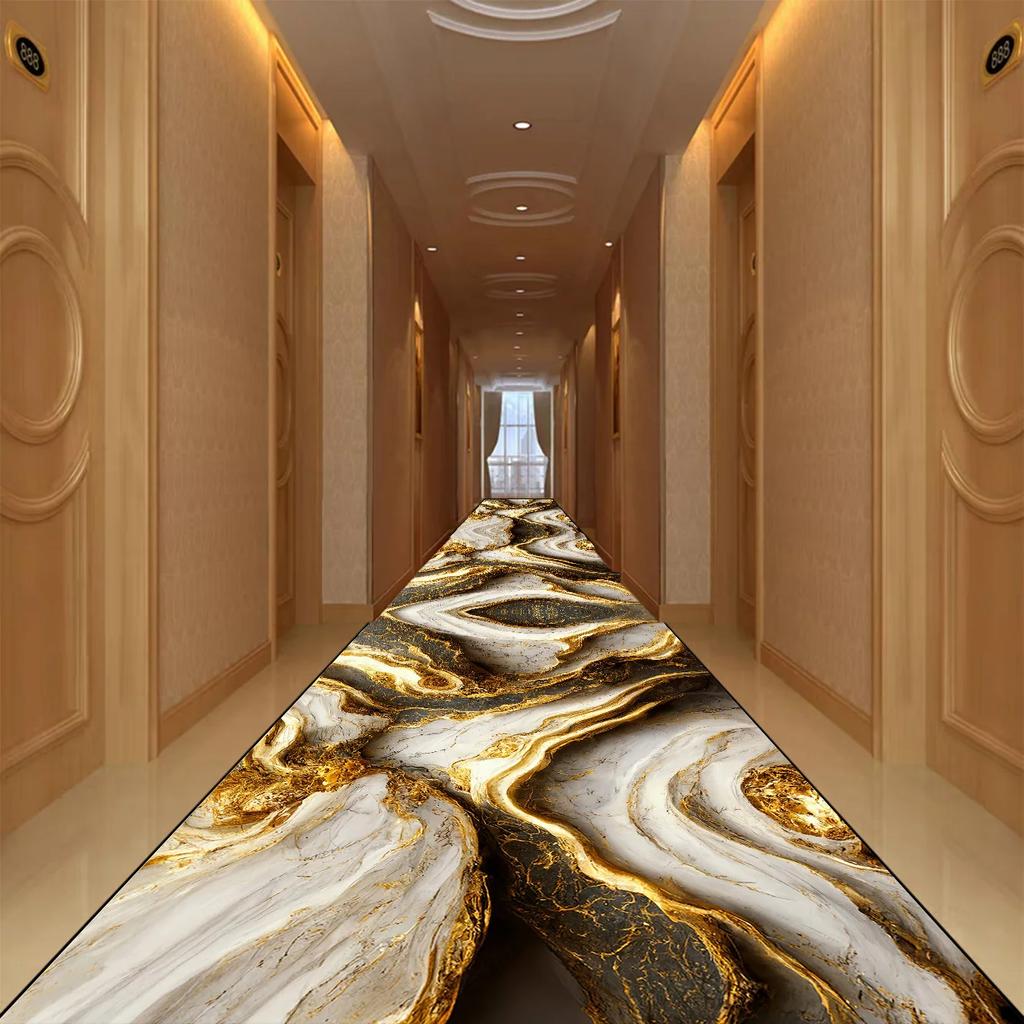 Golden Abstract Style Corridor Carpet Passageway Non-slip Runners Washable Stairway Rugs Home Decor Living Room Mat Customizable
