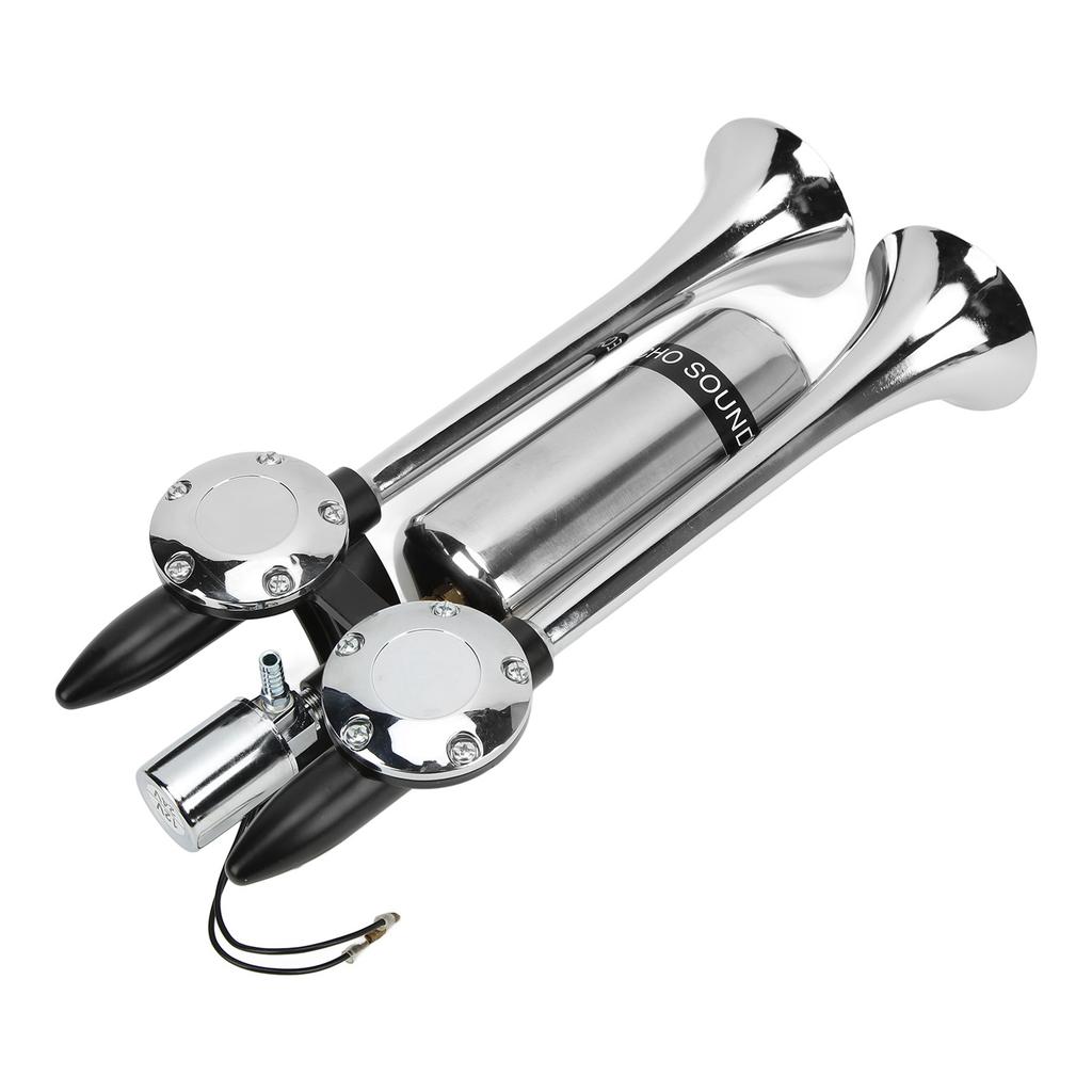 300DB Car Air Horn Zinc Alloy Chrome Plating Double Tube Loudspeaker for Train Ship SUV RV Truck Motorcycle DC 12V 24V