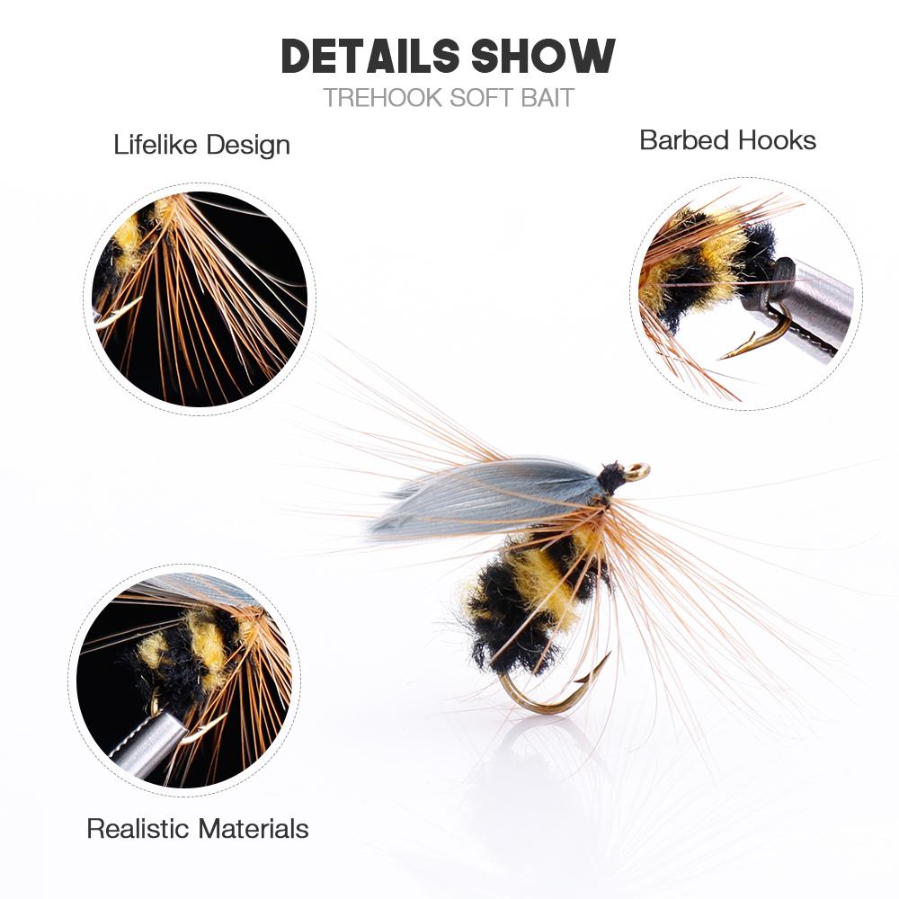 10pcs #10 Bionic Bee Fly Fishing Flies Dry Artificial Lures Trout Fly Tying Materials Floating Lure Fishing Flies Bait