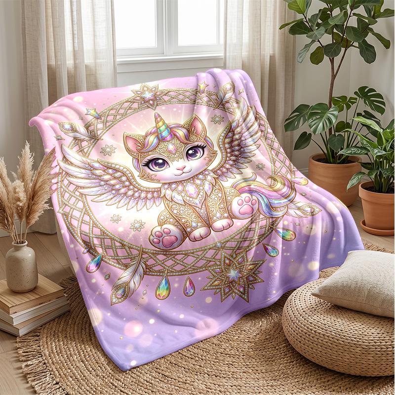 Fairy Winged Unicat Theme blanket Lightweight Warm Flannel Blanket Decorative Throw Blanket for Home Decoration