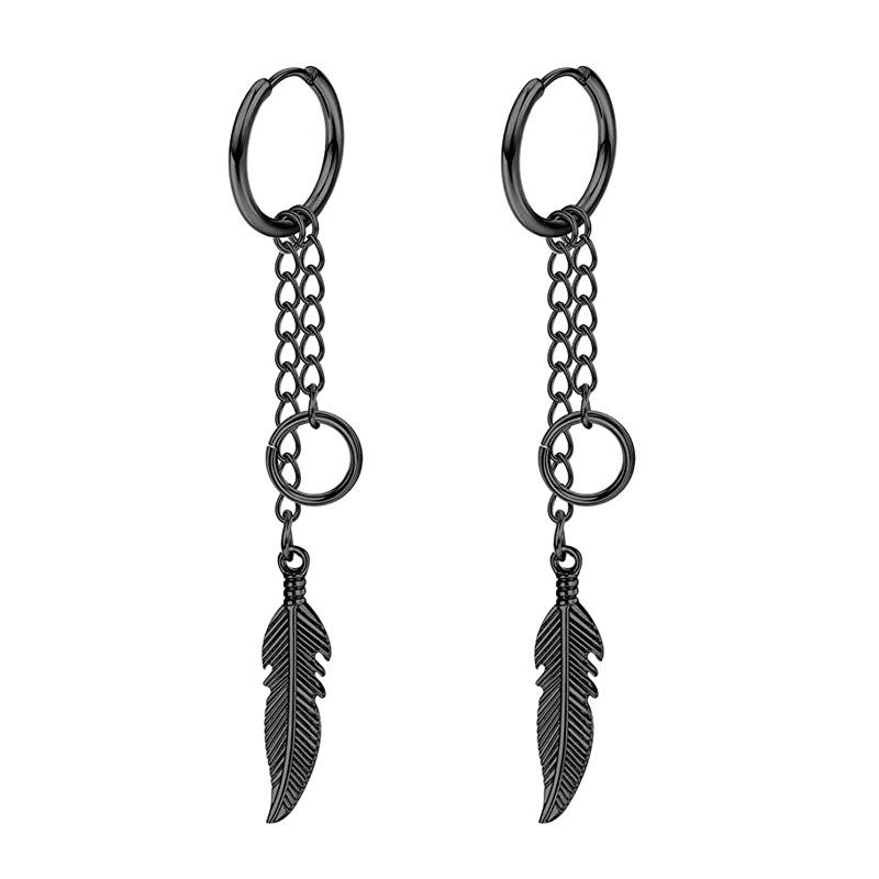 Black Series Titanium Steel Punk Style Earrings - Unisex, Korean Fashion, Unique Design