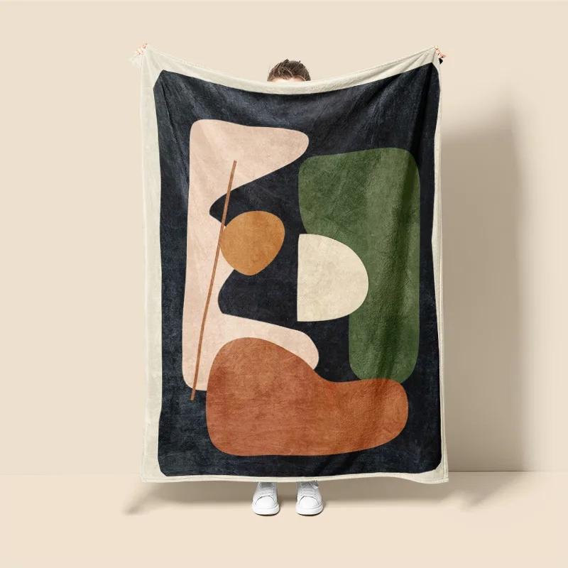 Abstract geometric patterns Flannel printed blanket suitable for all seasons suitable for living room office sofa and travel