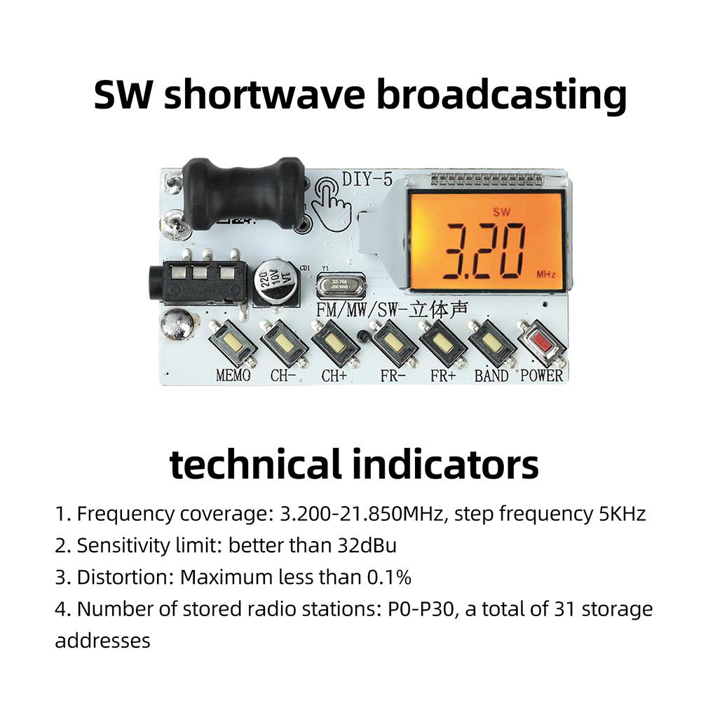 87-108MHz FM/MW/SW Multi Band Headphone Radio Medium Wave ShortwaveReceiver Module Antenna Headphone Stereo Broadcast DIY Module