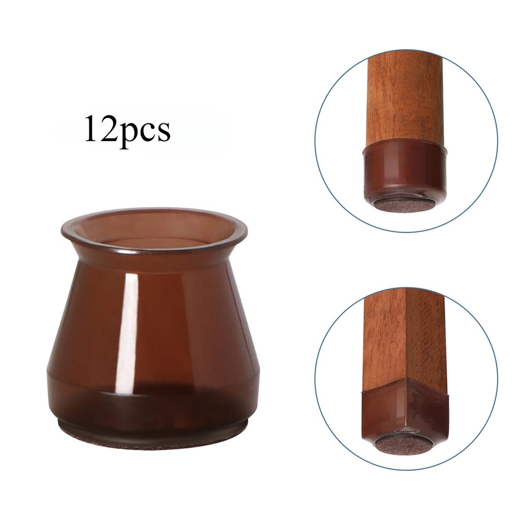12Pcs Small Silicone Chair Leg Covers W/ Felt Pad Furniture Leg Protectors for Hardwood Floors, Prevent Scratches &Reduce Noise