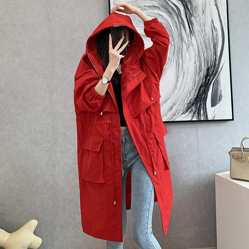 Korean Fashion Trench Coat for Women Spring Autumn Solid Hooded Windbreaker Long Coat Jackets Women Clothing Long Sleeved Tops