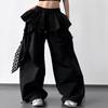 Young Women Lace Tiered Skirt Pants Baggy Wide Leg Trousers Y2k Lace Patchwork Pants  Lady