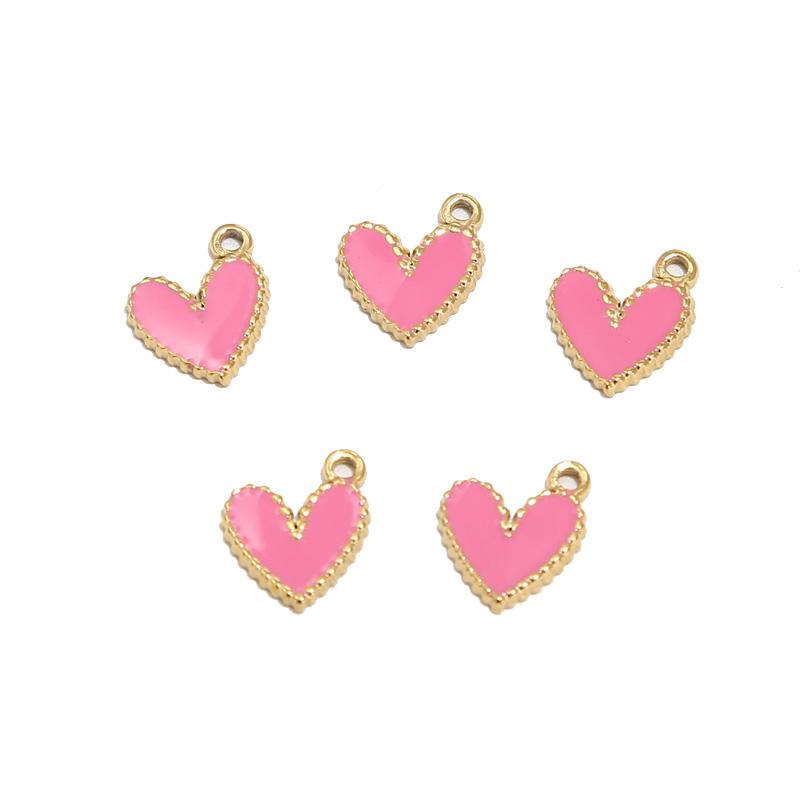 10pcs Gold Plated 10*12mm Stainless Steel Charm Enamel Heart Pendants Mixed Accessories For DIY Necklaces Making Findings