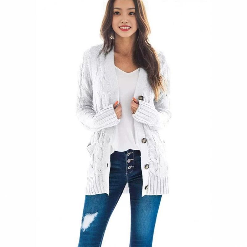 

Women s Cable Knit Cardigan Crew Neck Long Sleeve Button Down Casual Knitwear Sweater Coat XXXL білий