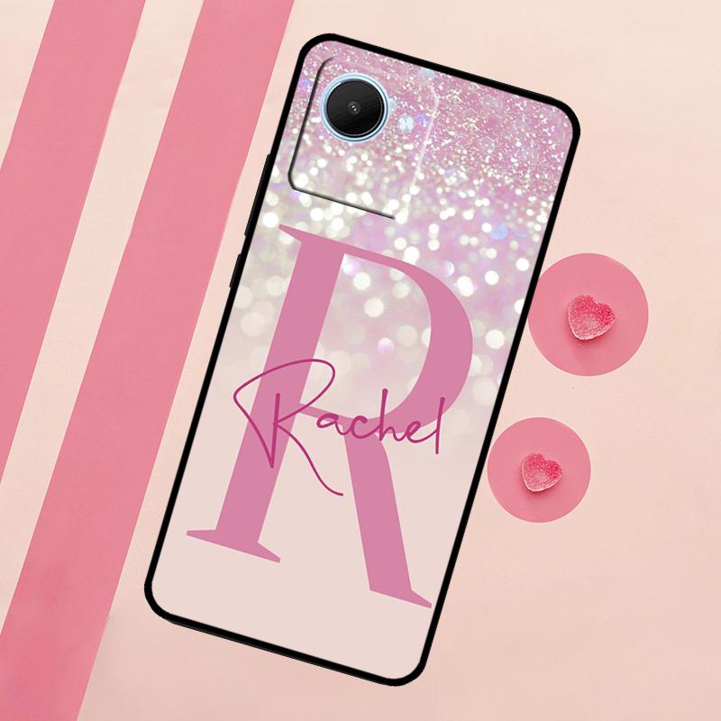Personalisierte Initialen Name rosa glänzend Hülle für Realme 11 Pro Plus 10 9 GT Neo 5 3 3T C11 C15 C25s C21Y C30 C31 C33 C35 C53 C55