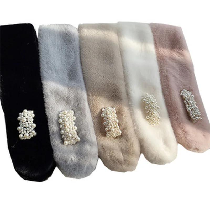 New Women's Winter Scarf Faux Fur Plush Pearl Scarf Faux Fur Thickening Warm Cross Stereo Scarfs New Scarfs Apparel Accessories