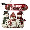 Christmas Tree Hanging Decorations Wooden Sign, Rustic Holiday Wall Decor with Santa Claus Door Hanger Reindeer And Snowman Patterns for Home & Window
