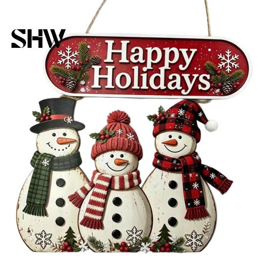 Christmas Tree Hanging Decorations Wooden Sign, Rustic Holiday Wall Decor with Santa Claus Door Hanger Reindeer And Snowman Patterns for Home & Window