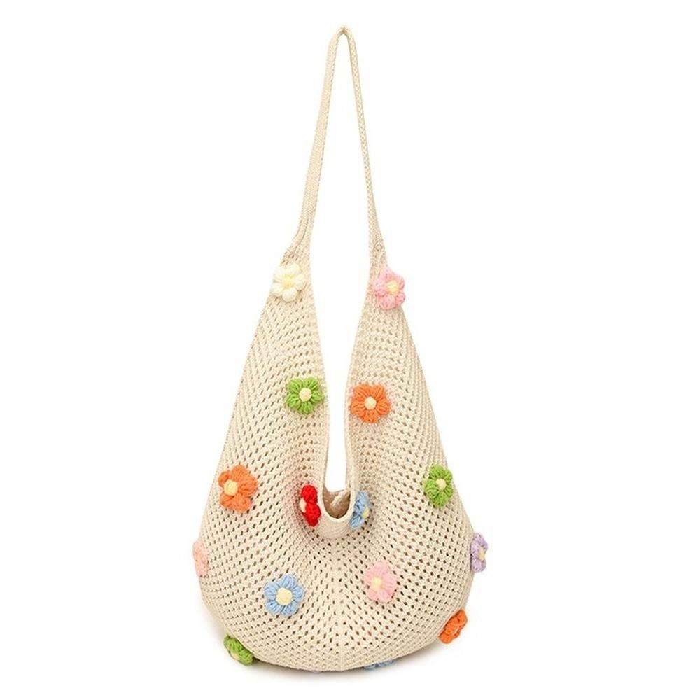 Large capacity hollow knitted bag, fashionable and trendy commuting tote bag, yarn knitted vacation beach bag, single shoulder crossbody bag
