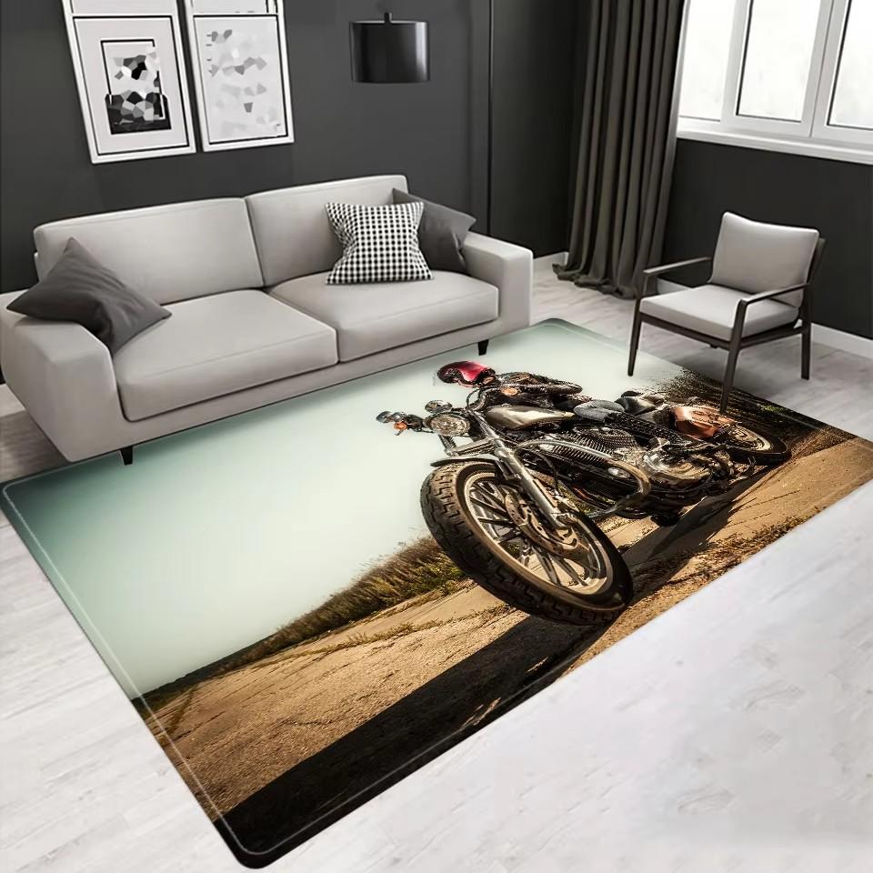 Vintage Classic Motorcycle Garage 3D Printed Carpet Living Room Retro Race Car Large Rug Home Decor Bedroom Non-Slip Floor Mat