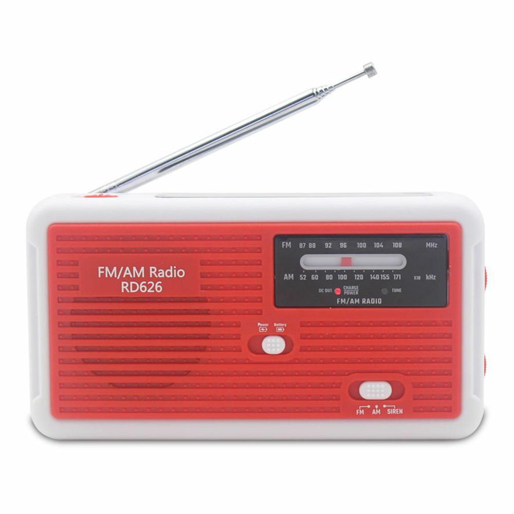 

RD626 Outdoor Solar Power Hand Crank AM/FM Radio LED Flashlight 1200mAh Power Bank Red