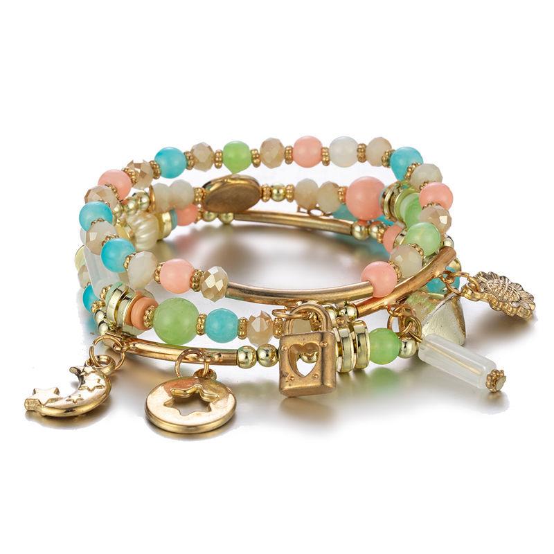 

Ювелирные изделия для рук, простой многослойный браслет с кристаллами подсолнуха, женский богемный браслет с жемчугом, многослойный эластичный и эластичный браслет