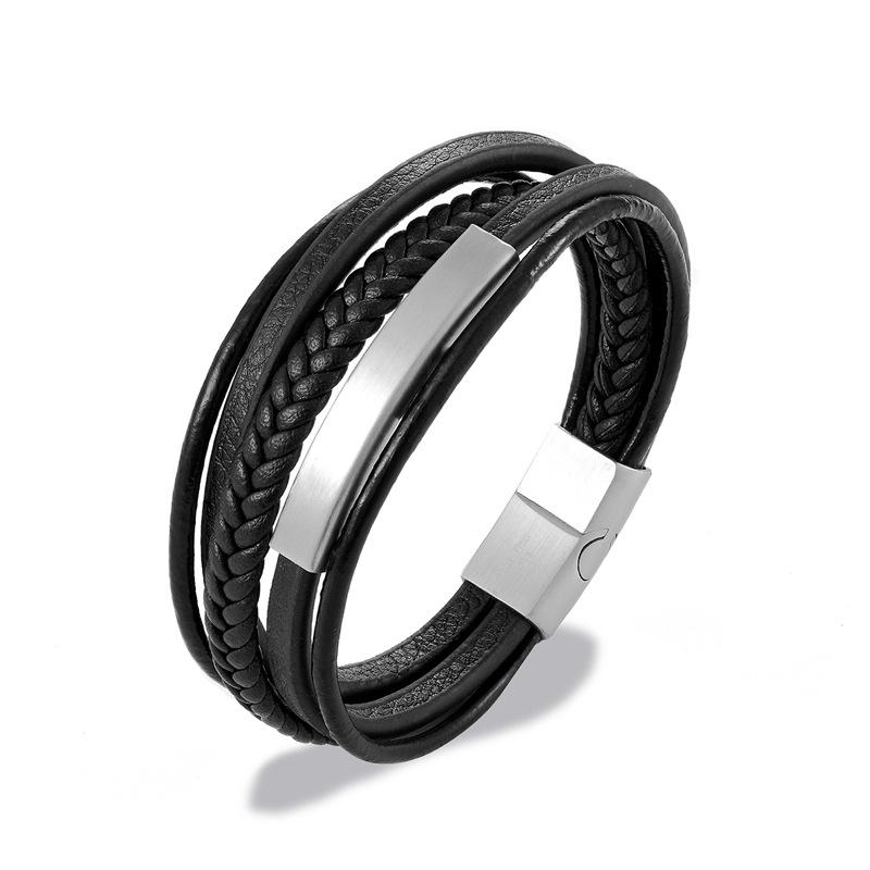 2026 Simple Men's Pipe Leather Bracelet European and American Simple Magnet Frosted Button Head