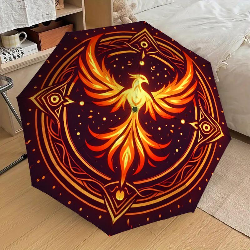 1pc Phoenix Rising Mandala Umbrella with Plastic Handle,Suitable for All Seasons Home Travel Outdoor UmbrellaDD1180