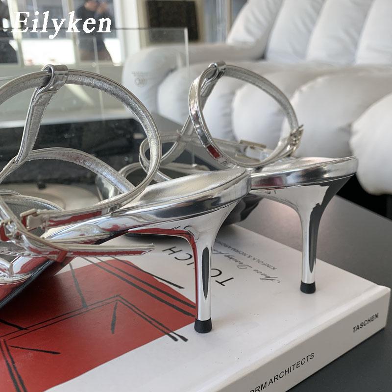 Fashion Eilyken Spring New Gold Silver Pumps Women Fashion Pointed Ladies Elegant Thin High Heel Hollow Out Dress Sandalias De Mujer