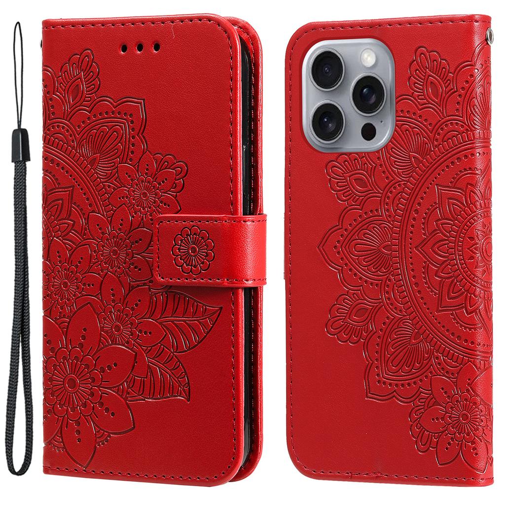 For iPhone 16 Pro Case Floral Pattern PU Leather Wallet Stand Phone Cover