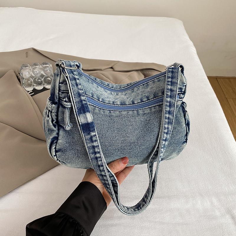 Schultertasche mit großer Kapazität Damen Denim Umhängetasche Mamatasche