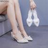 Pointed Toe Pearls Decors Ladies White Wedding Party Dress Shoes Elegant High Heels Bridal Sandals Beige Zapatos De Mujer Size35
