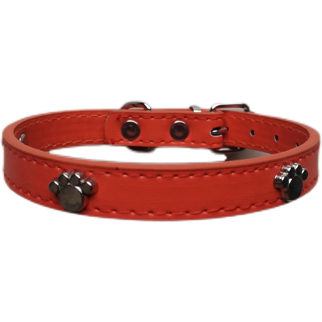 Pet Paw Print PU Leather Collar with Metal Decor for Small and Medium Dogs and Cats