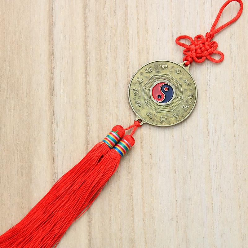 Feng Shui Alloy Bagua Mirror Pendant with Zodiac Signs & Taiji Symbols